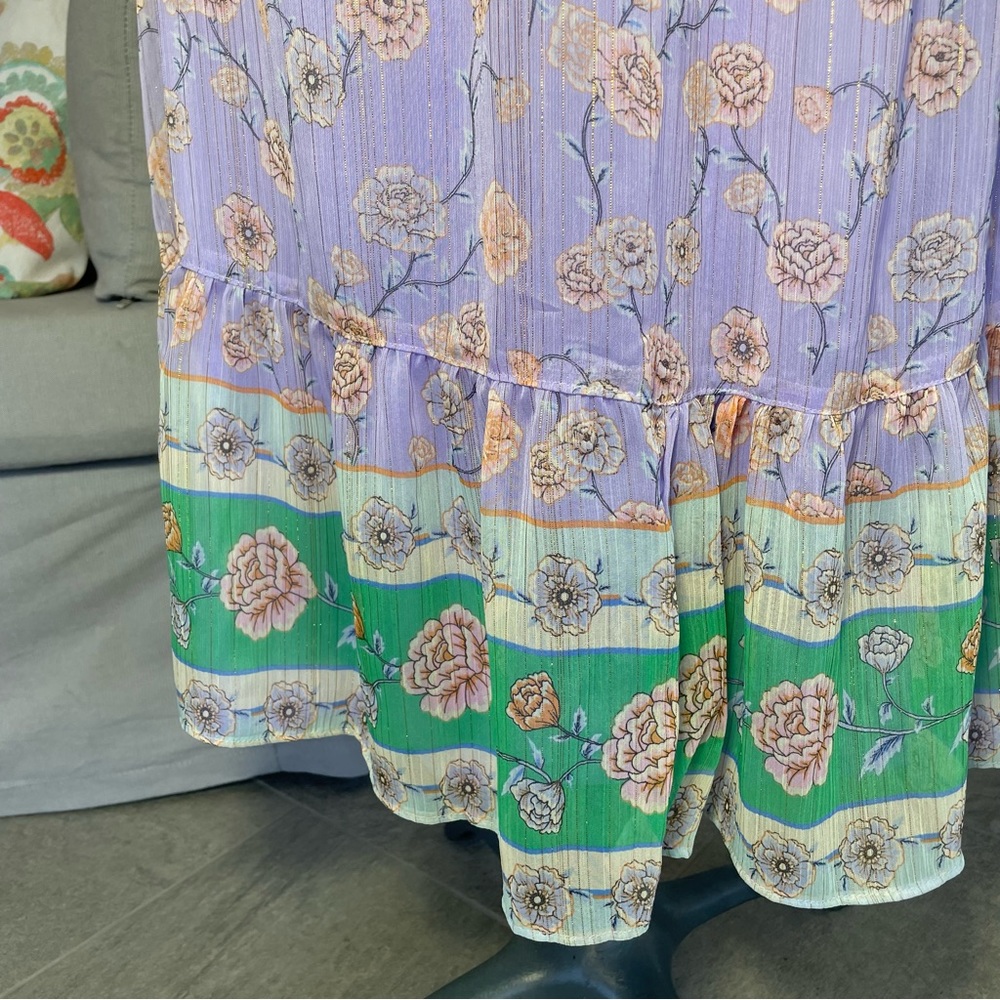XS M L OX 2X LC Lauren Conrad midi floral green pink purple - Picture 5 of 10